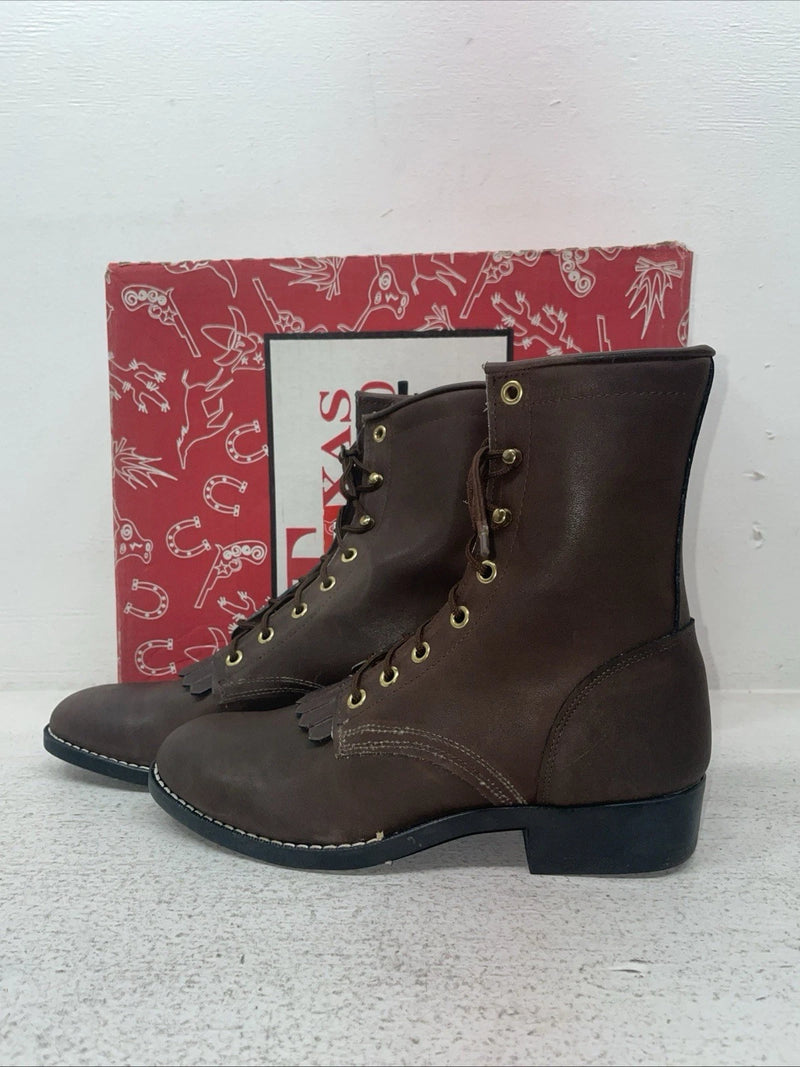 New Youth Brown Lace Up Texas Brand Cowboy Boots. B 1361 5.5 5 1/2 D. 2-131