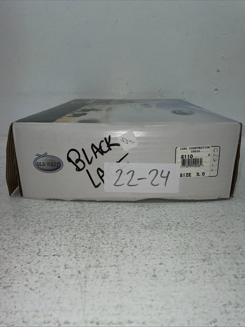 New Youth Black Lace Up Old West Cowboy Boots. 5110 3. 22-24