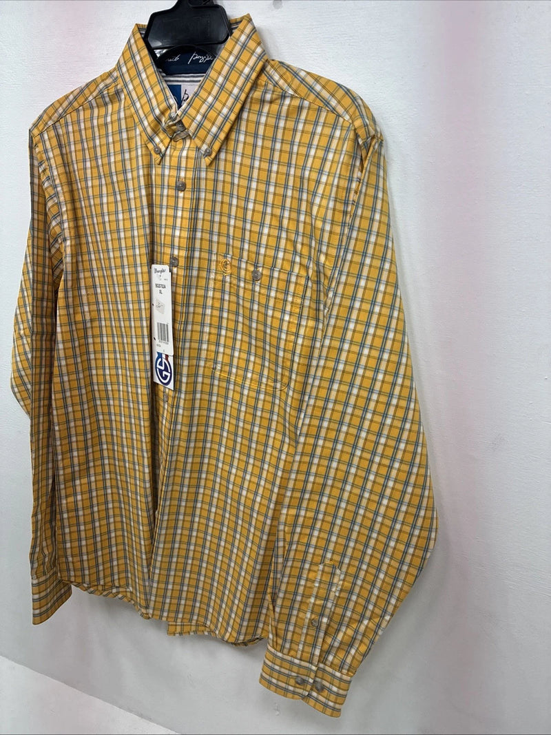 New Teens Wrangler Yellow Plaid Long Sleeve Button Up XL DD-65