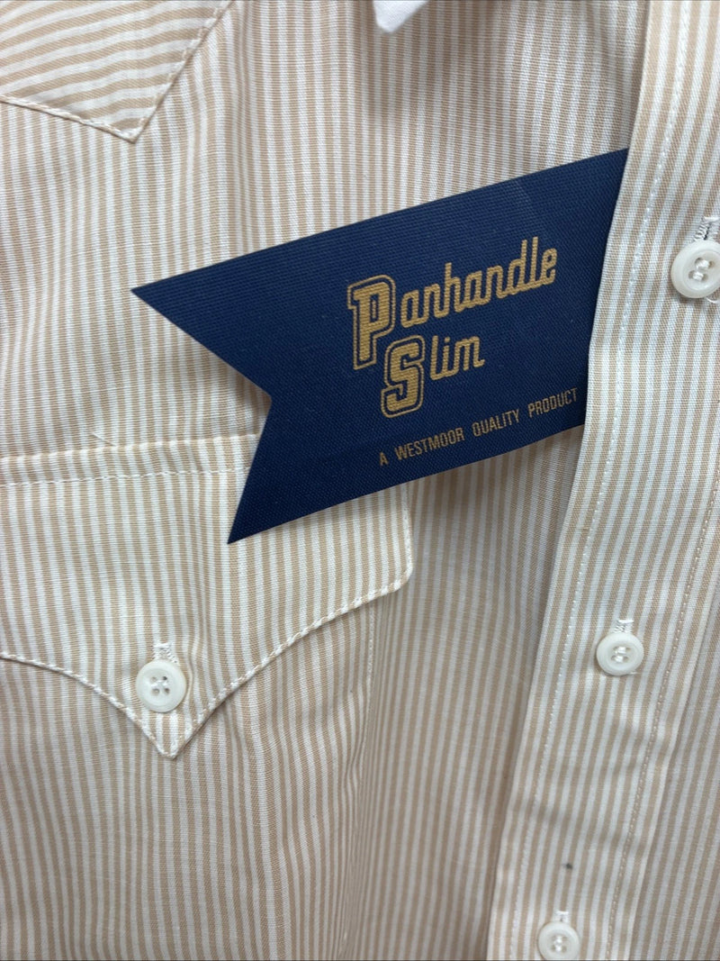 New Men’s Panhandle Slim Tan Stripe Long Sleeve Button Up Medium M-38