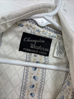 New Men’s Champion Western White Designed Short Sleeve Pearl Snap Medium J-76