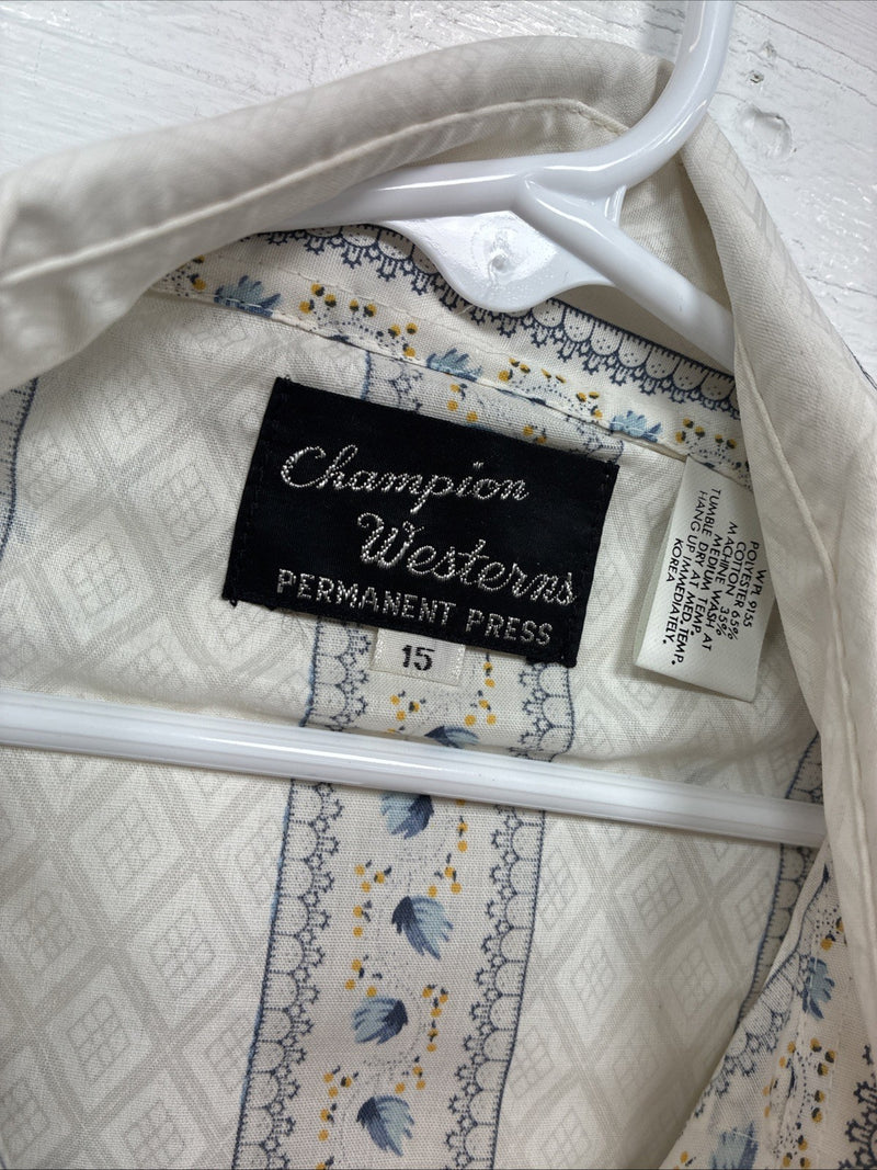 New Men’s Champion Western White Designed Short Sleeve Pearl Snap Medium J-76