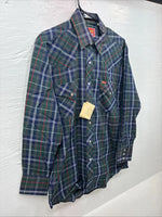 New Men’s ELY Plains Green Multicolor Plaid Long Sleeve Pearl Snap Medium M-45