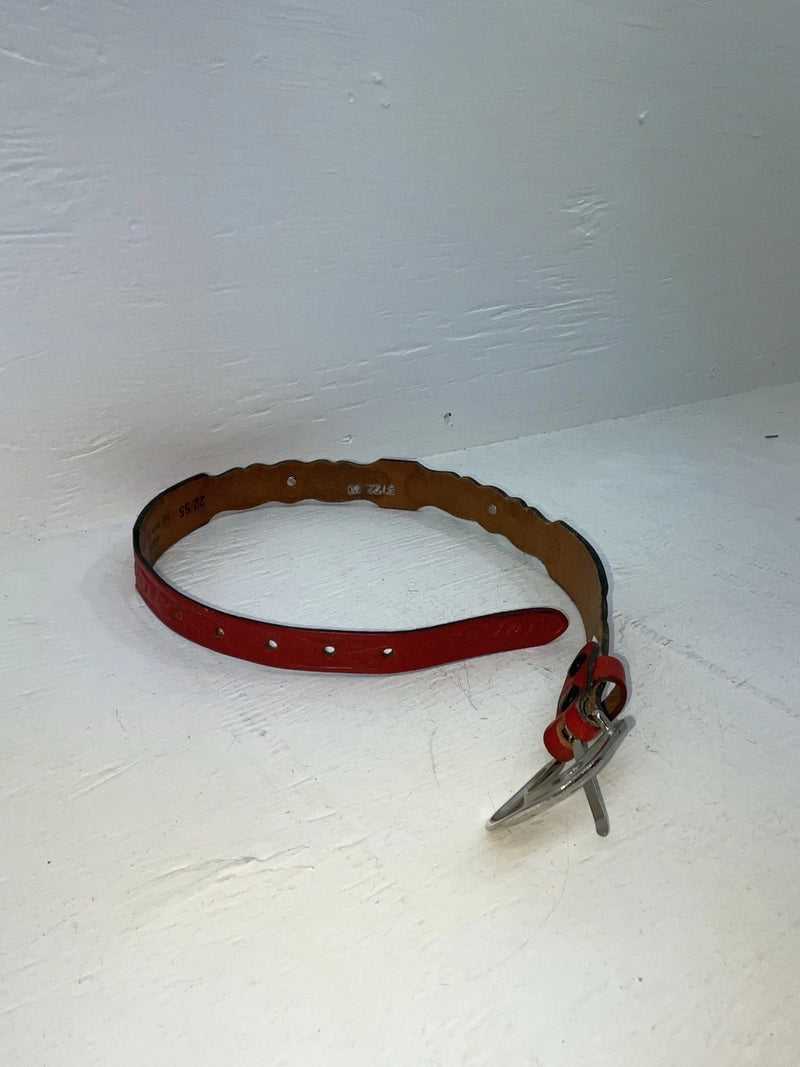 New Red Genuine Leather Tooled And Silver Pendent 22” Belt #5722 NN-14