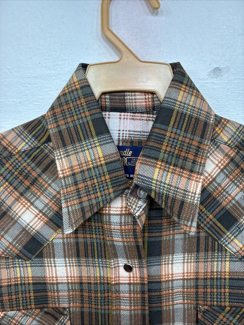 New Women’s Panhandle Slim Brown Plaid Long Sleeve Pearl Snap Size 34 MM-57