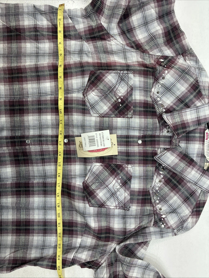 New Women’s Cumberland Purple Plaid Long Sleeve Pearl Snap Size 3X KK-85