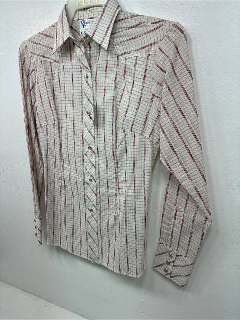 New Women’s Dan River Multicolor Design Long Sleeve Pearl Snap Size 10 KK-7