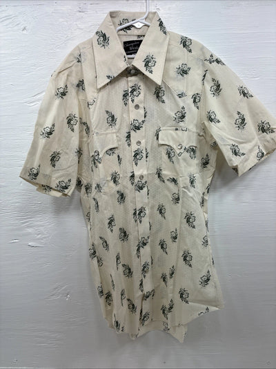 New Men’s Champion Western Yellow Floral Short Sleeve Pearl Snap Small J-74