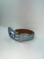 New Blue Genuine Leather 3D Belt Co. Blue Bling 30” Belt #677 Z-58