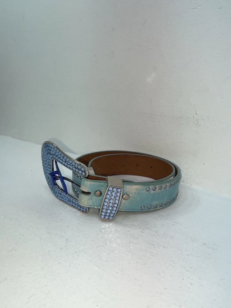 New Blue Genuine Leather 3D Belt Co. Blue Bling 30” Belt #677 Z-58