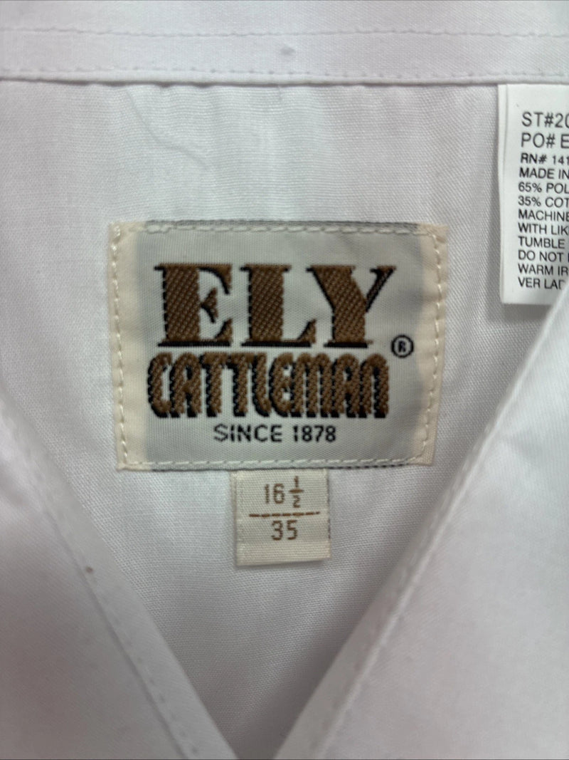 New Men’s ELY Cattleman White Long Sleeve Pearl Snap 16.5 X 34 Large X-38