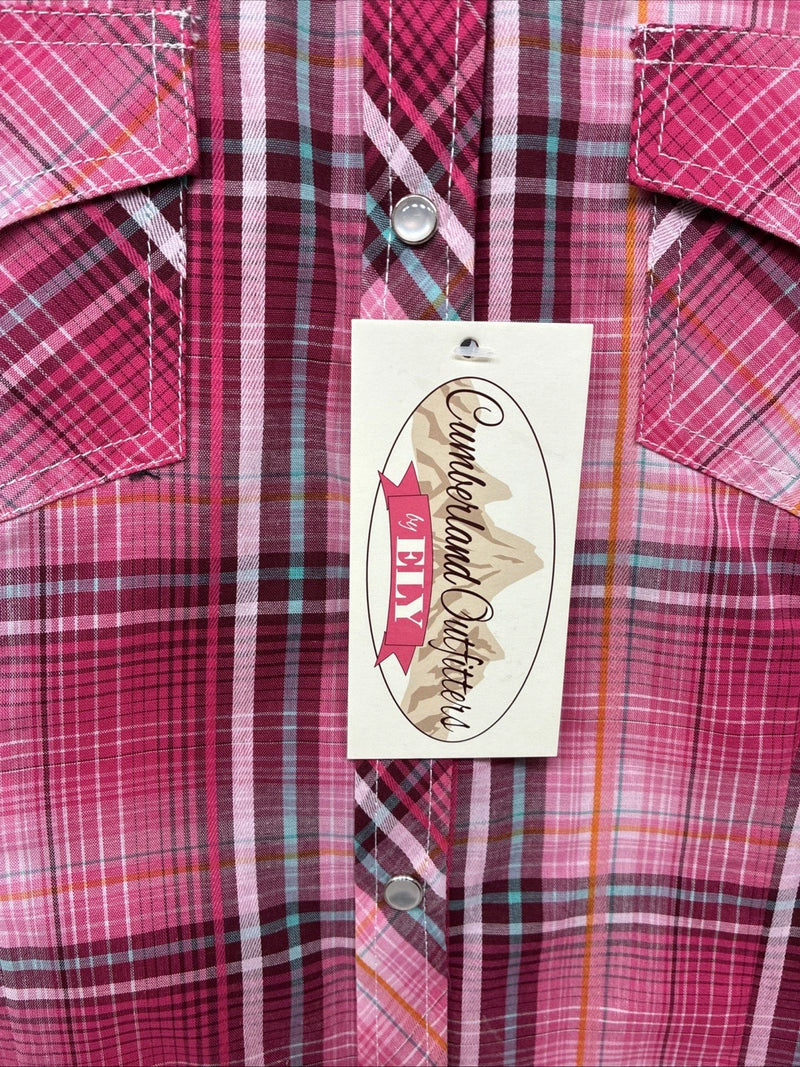 New Women’s Cumberland Pink plaid Short Sleeve Pearl Snap XL GG-26