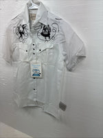 New Kids Rockmount White Black Design Short Sleeve Pearl Snap Size 32 CC-103