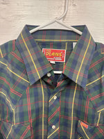 New Men’s ELY Plains Green Plaid Long Sleeve Pearl Snap 17 X 34 XL T-24