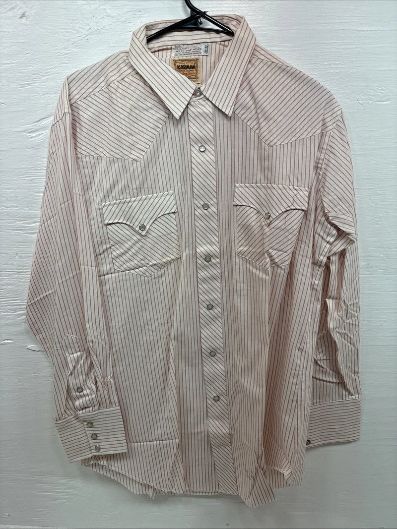 New Men’s Karman White Red Stripe Long Sleeve Pearl Snap 16 Large M-46