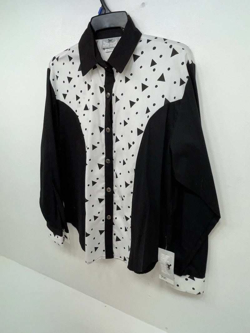 New Women’s Black White Cowboy Threads Long Sleeve Button Up Shirt M #790 3B-21