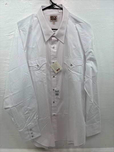 New Men’s ELY Cattleman White Long Sleeve Pearl Snap 18.5 X 36 2XL R-23