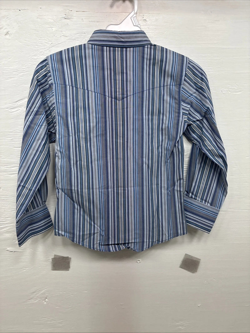 New Kids ELY Classic Blue Stripe Long Sleeve Button Up Small CC-97