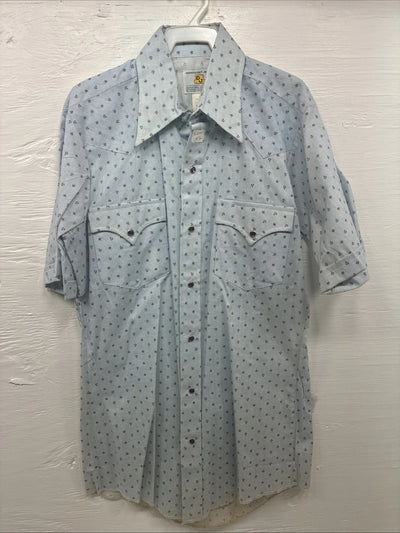 New Men’s Dickson Jenkins Blue Floral Short Sleeve Pearl Snap 14.5 Small V-62