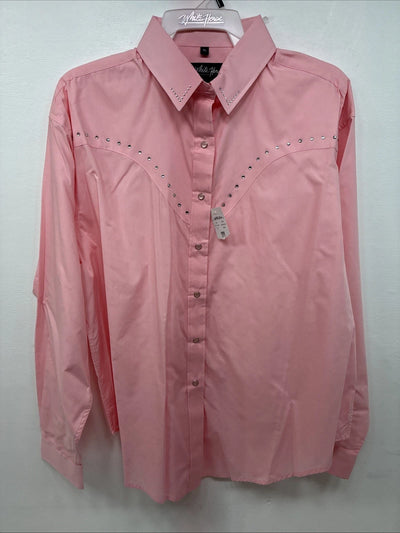 New Women’s White Horse Pink Gem Long Sleeve Pearl Snap XL II-38