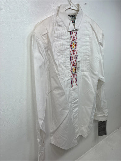 New Women’s Wrangler White Design Long Sleeve Button Up Medium TT-13