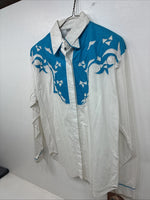 New Women’s Mine & Bills White Blue Long Sleeve Button Up Medium MM-112