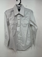 New Boys White Horse Grays Stripe Long Sleeve Pearl Snap Medium DD-119
