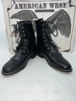 New Women’s Black Lace Up American West Cowboy Boots. 5991 7.5 7 1/2 W. 17-53