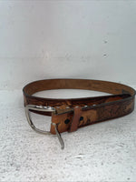 New Brown Genuine Leather Wildlife Tooled Belt 34” #6380 Z-7