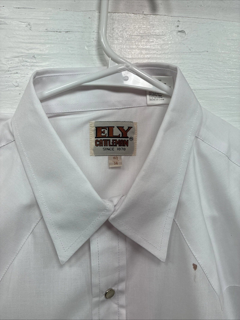 New Men’s ELY Cattleman White Long Sleeve Pearl Snap 16.5 X 36 Large X-105