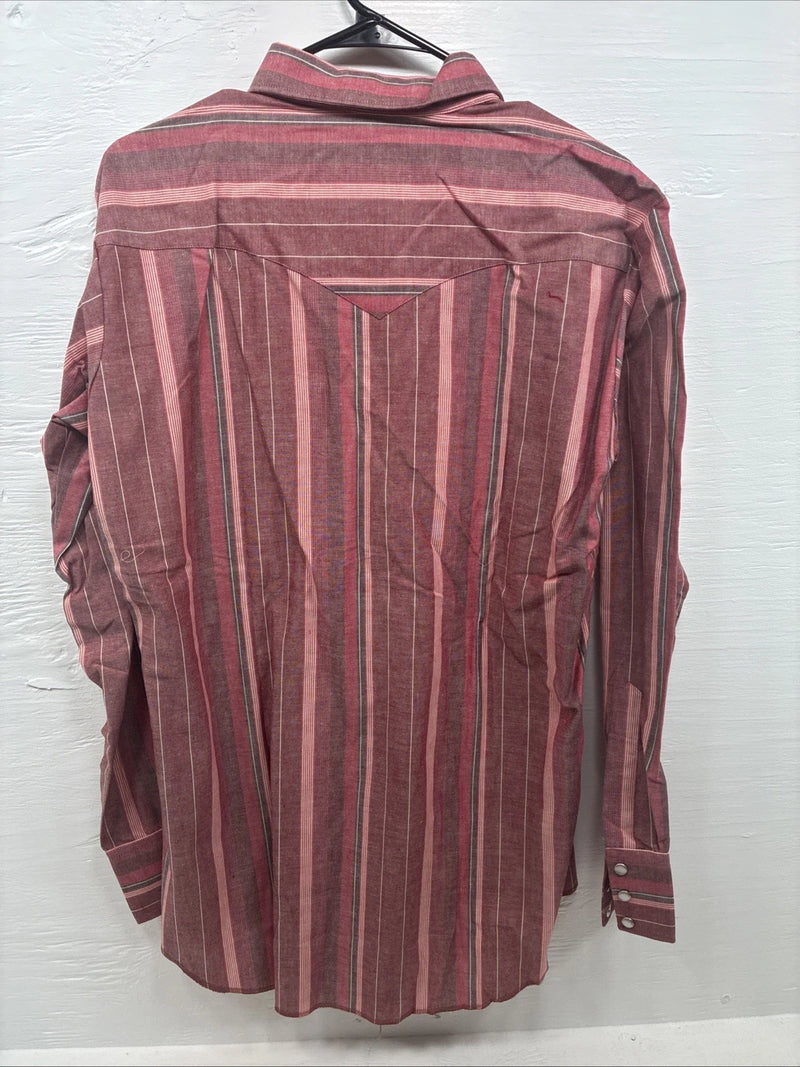 New Men’s H Bar C Pink Stripe Long Sleeve Pearl Snap 15.5 X 34 Medium T-75