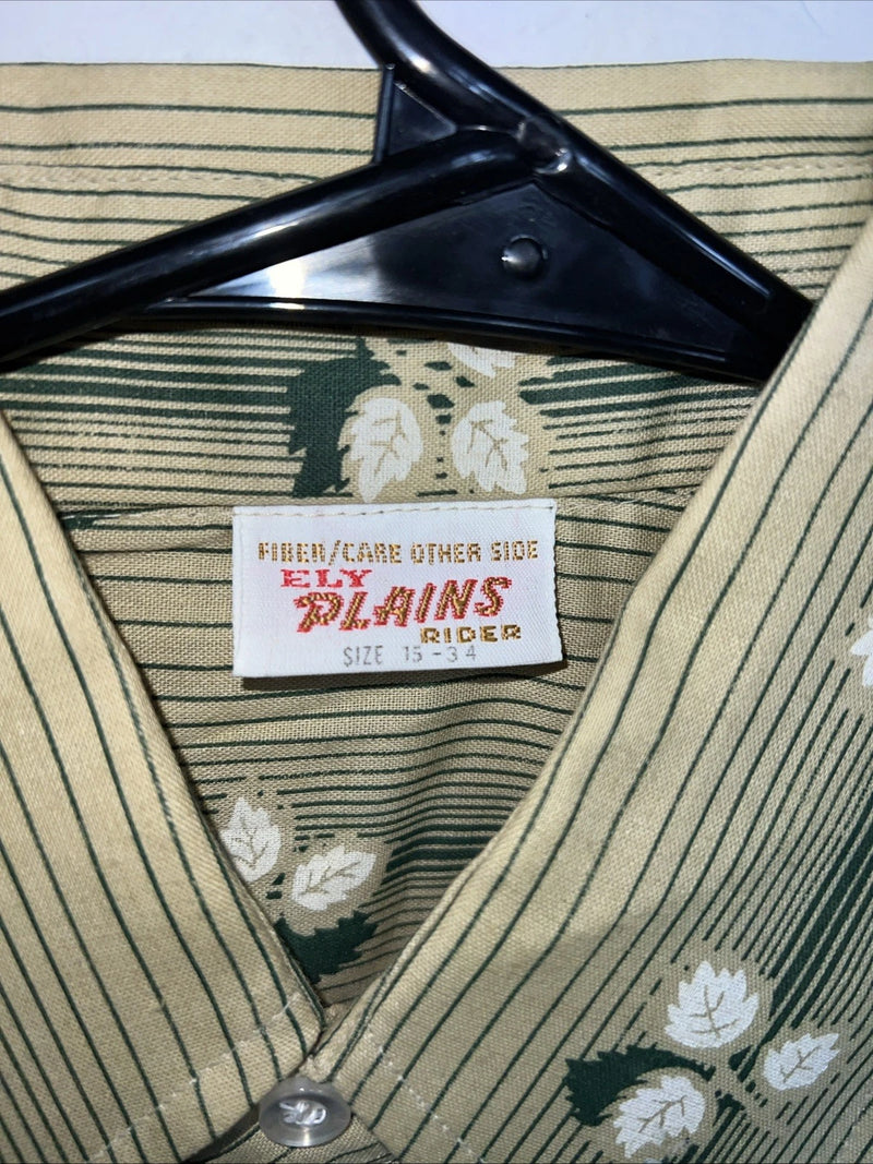 New Men’s Green ELY Plains Long Sleeve Pearl Snap Shirt. 15x34 M S-4