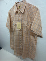 New Men’s ELY Cattleman Orange Plaid Short Sleeve Pearl Snap Large X-28