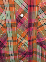 New Men’s Champion Western Orange Pink Plaid Long Sleeve Pearl Snap Small AA-88 