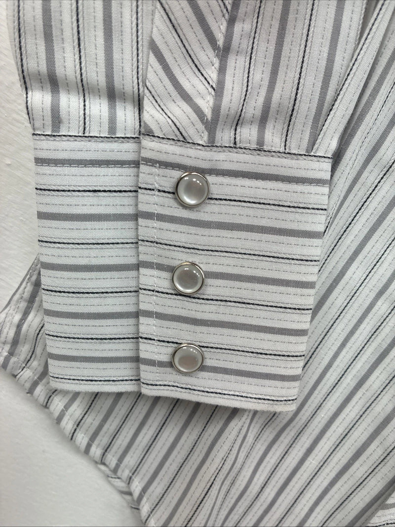 New Kids White Horse Gray Stripe Long Sleeve Pearl Snap Medium DD-57