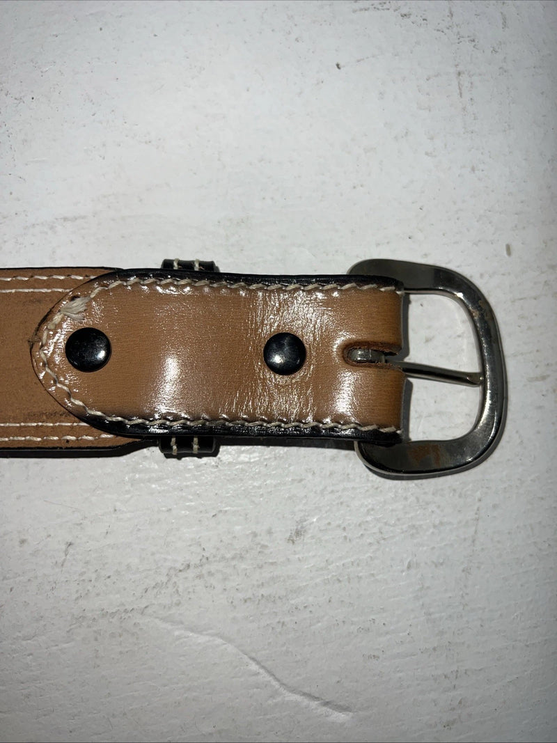 New Brown Black Perkies Hand Tooled Genuine Leather Belt 30” #7512 W-11