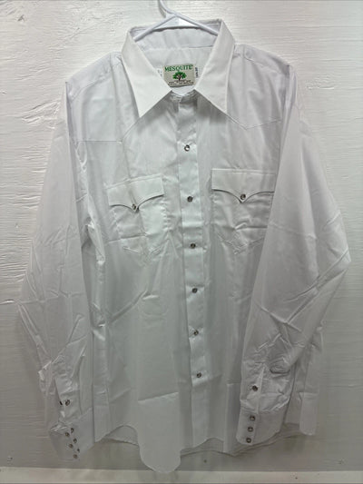 New Men’s Mesquite White Western Long Sleeve Pearl Snap 17.5 X 37 XL R-76