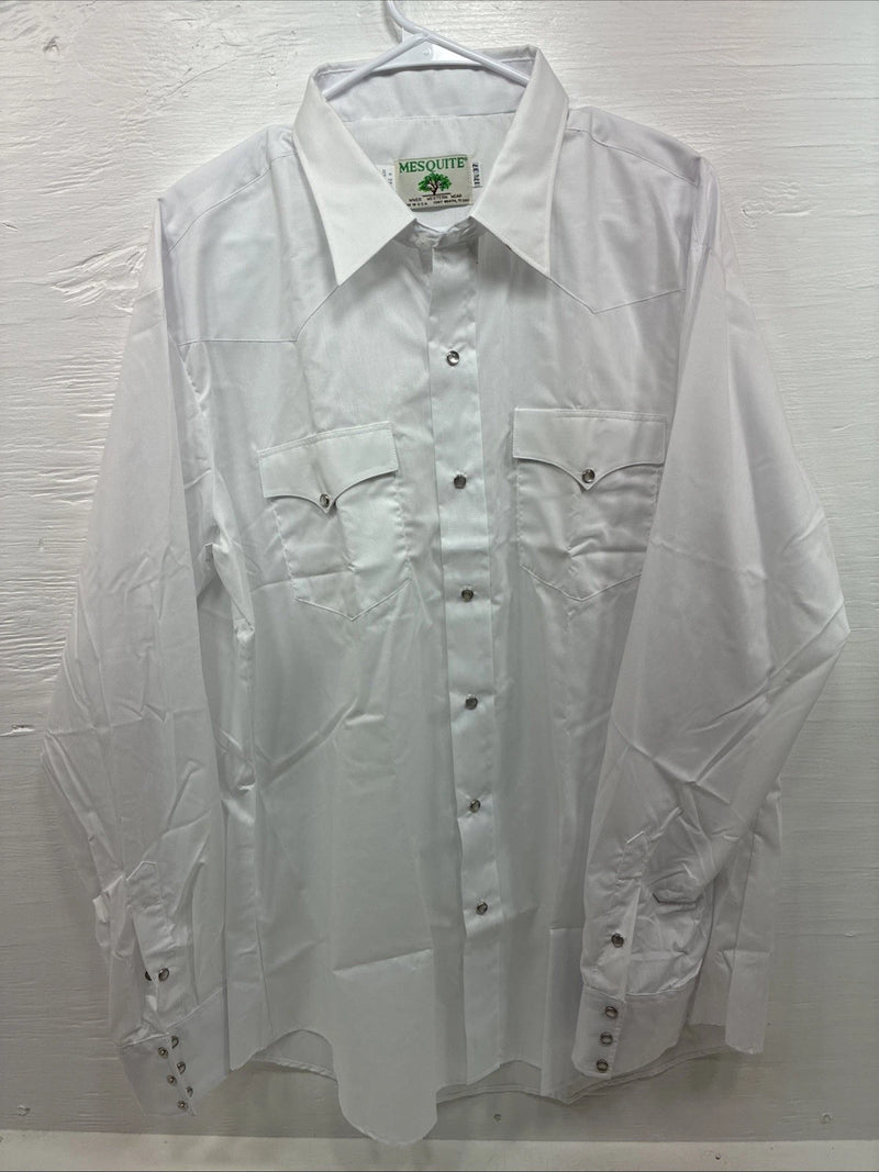 New Men’s Mesquite White Western Long Sleeve Pearl Snap 17.5 X 37 XL R-76