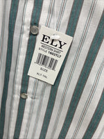 New Men’s ELY Cattleman Blue White Stripe Short Sleeve Pearl Snap XL M-21