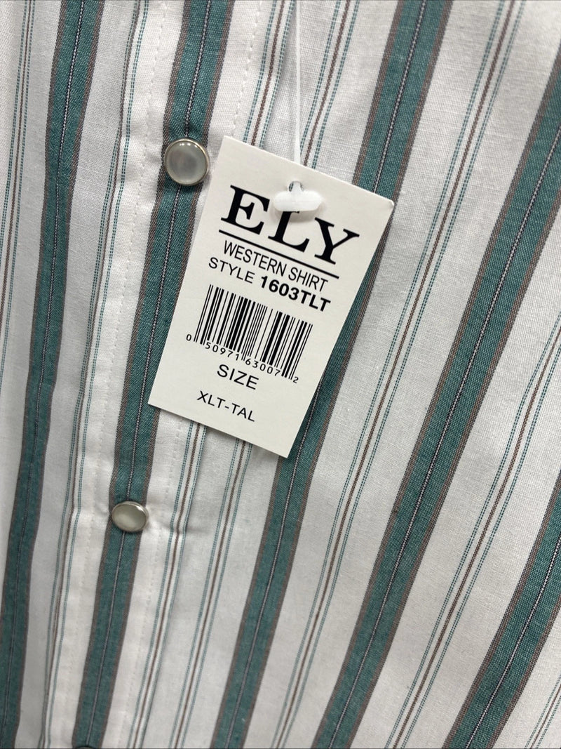 New Men’s ELY Cattleman Blue White Stripe Short Sleeve Pearl Snap XL M-21