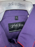 New Women’s White Horse Purple Long Sleeve Pearl Snap Size Large KK-58
