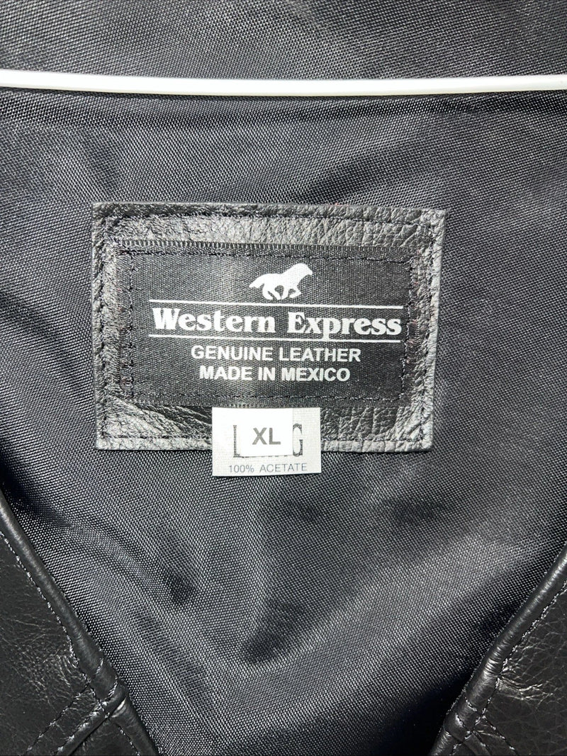 New Men’s Black Western Express Leather Biker Vest XL Q-603