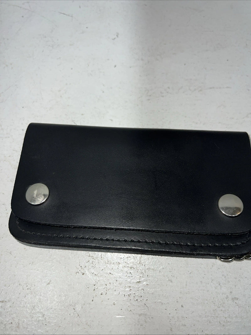 New Black Split Leather Chain Belt Wallet P-500