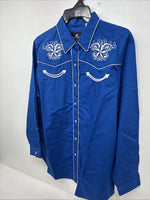 New Women’s Western Express Blue Designed Long Sleeve Pearl Snap 2XL GG-20