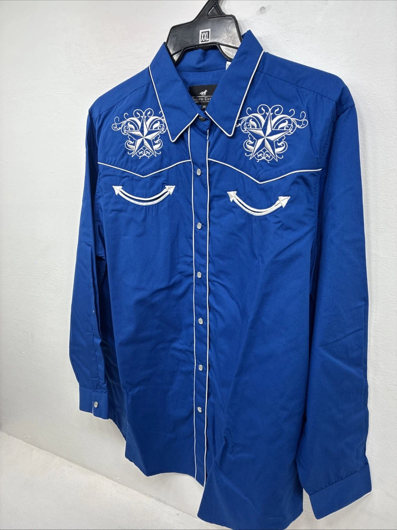 New Women’s Western Express Blue Designed Long Sleeve Pearl Snap 2XL GG-20