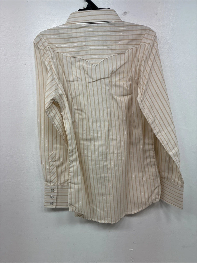 New Kids White Horse Gold Stripe Long Sleeve Pearl Snap Large MM-17