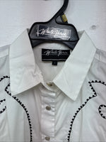 New Women’s White horse White Design Long Sleeve Pearl Snap Large KK-123