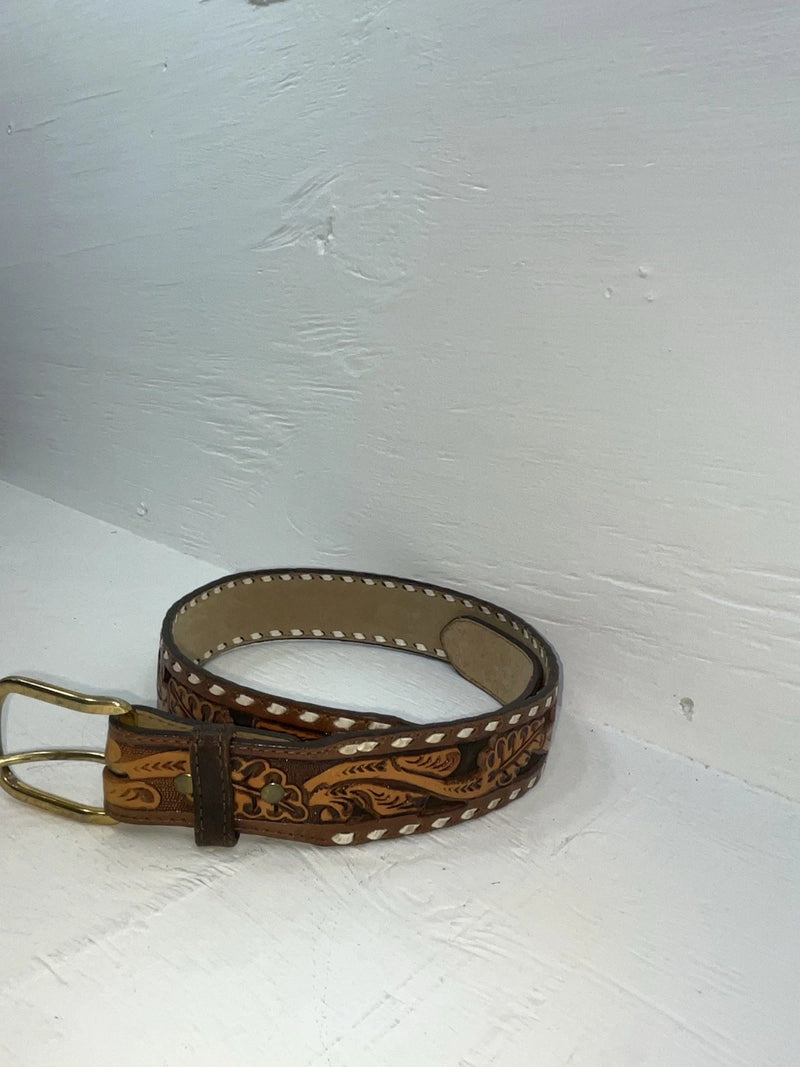 New Brown Genuine Leather Longhorn Tooled 32” Belt #82827 JJ-1
