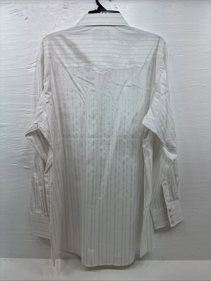 New Men’s White Horse White Stripe Western Long Sleeve Pearl Snap 2XL H-47