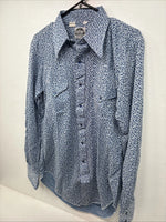 New Women’s Miller Blue Deigned Long Sleeve Pearl Snap 15.5 Large LL-59